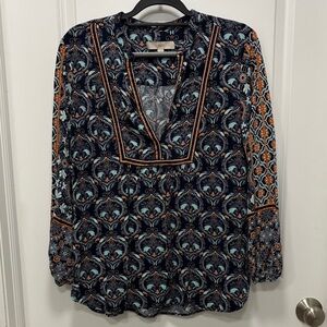 LOFT Navy and Orange Paisley Tunic